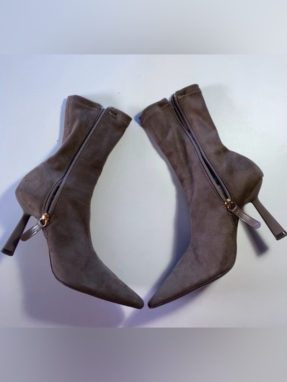 Zara Brown Suede Sock Ankle Boots Pointed Toe Stiletto Heel Women’s EU 36